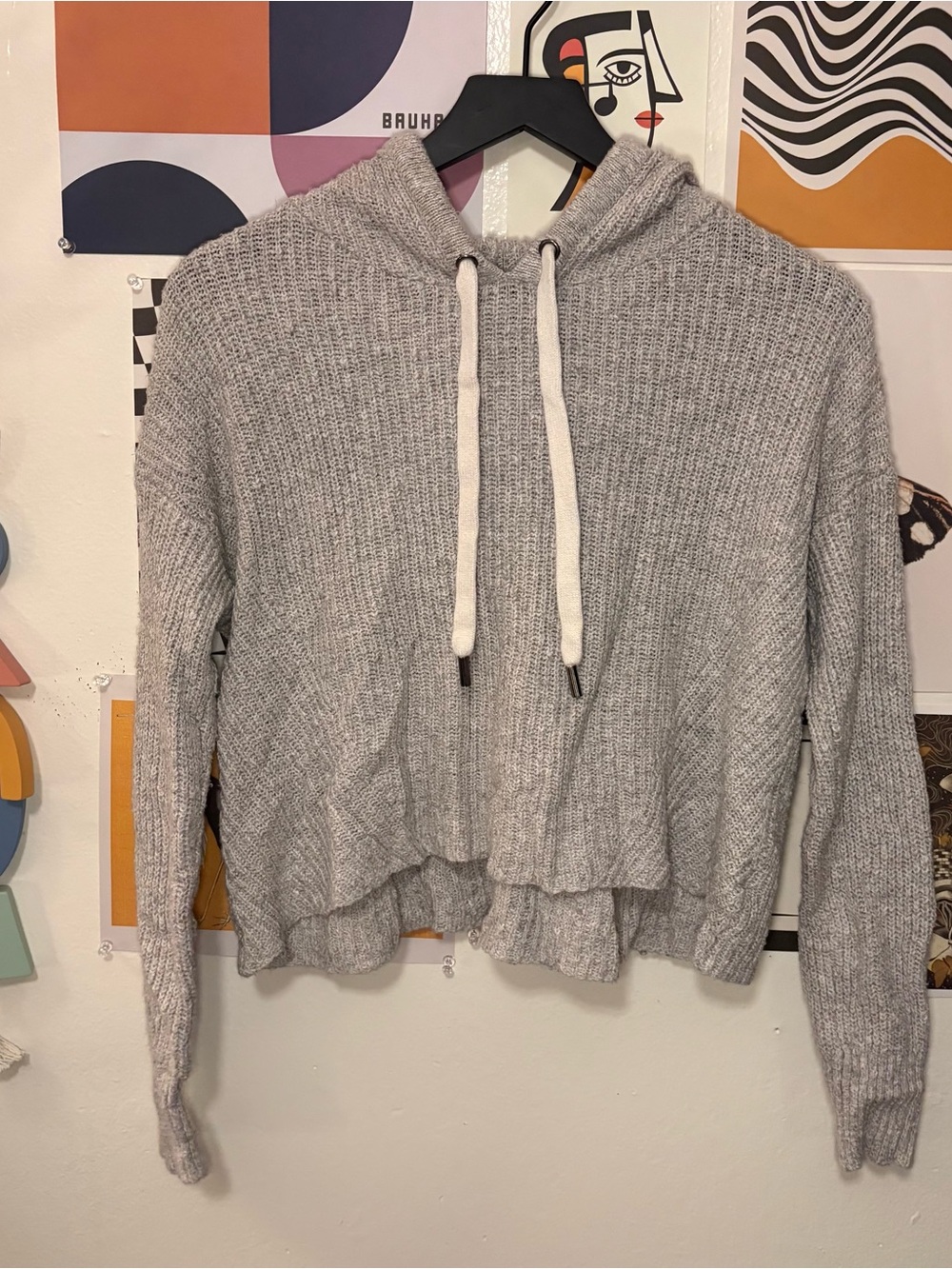 American Eagle Gray Knit Hooded Sweater Size Medium